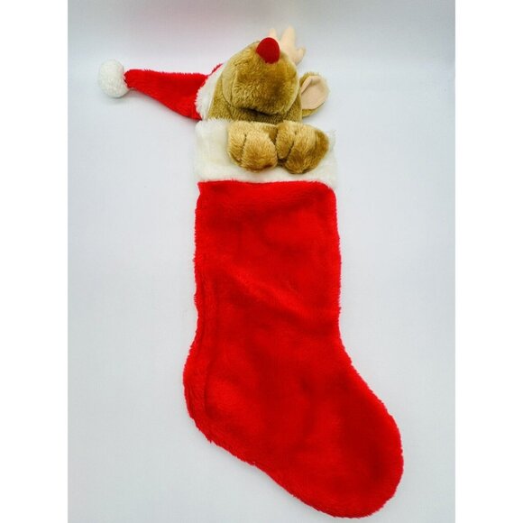 Rudolph Reindeer Christmas Stocking Plush 3D Santa Hat Stuffed Animal 22 inch - Picture 6 of 8